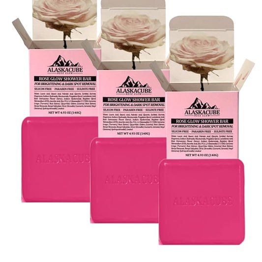 Rose Glow Perfumed Shower Bar Body Wash Dark Spot Removal 4.93 oz (Pack of 3) | Soft Smooth Skin Moisturizes Perfect for Women Gift Beauty Bundle Value Set (Rose Floral)-FemmiqueWomen
