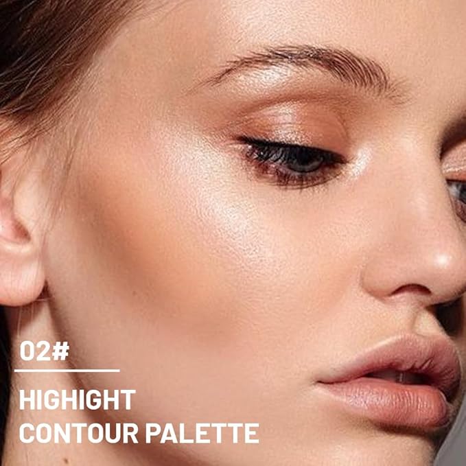 3 IN 1 Brown Nude Face Highlight Bronzer Powder Palette for Face Cheeks Contour Brightening, Buildable Matte Coverage Natural Makeup,Ultra Sculpt Nose Shadow Eyeshadow Primer 02#-FemmiqueWomen