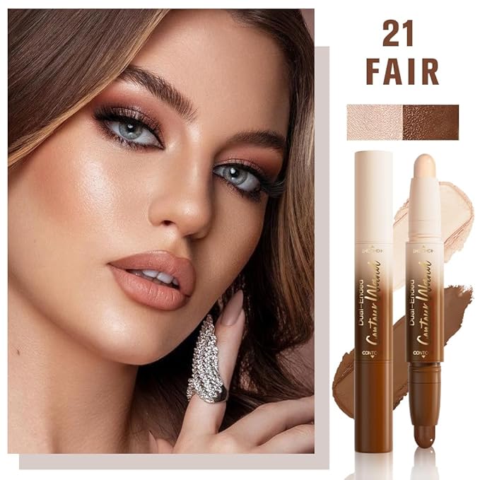 2in1 Cream Contour Highlighter Stick, Neutral Bronzer Makeup Sticks, Applies Dual-Ended Sculpting Stick for Face Body, Long Lasting Waterproof No Smudging, Suitable for Makeup Beginners-Fair-FemmiqueWomen