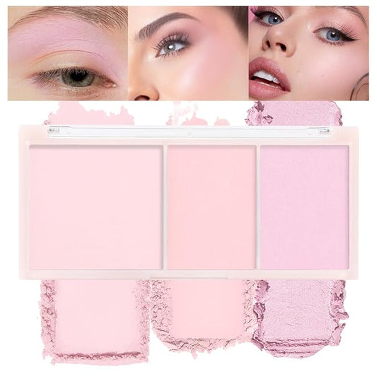 3 IN 1 Brown Nude Face Highlight Bronzer Powder Palette for Face Cheeks Contour Brightening, Buildable Matte Coverage Natural Makeup,Ultra Sculpt Nose Shadow Eyeshadow Primer-Pink-FemmiqueWomen