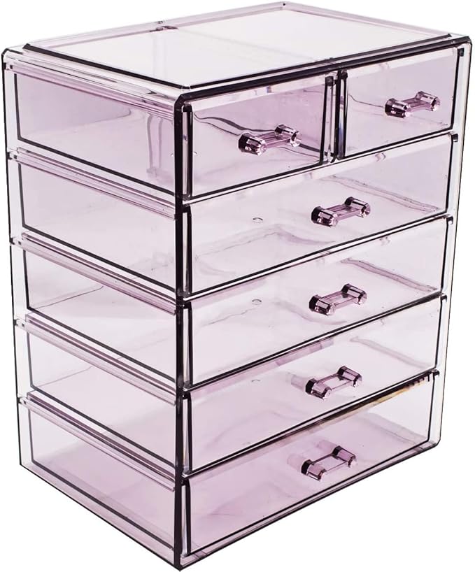 Sorbus Acrylic Makeup Organizer - Organization and Storage Case for Cosmetics Make Up & Jewelry - Big Clear Makeup Organizer for Vanity, Bathroom, College Dorm, Closet, Desk (4 Large, 2 Small Drawers)-FemmiqueWomen