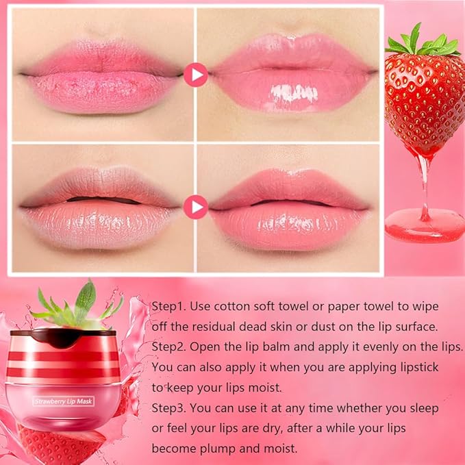 2PCS Strawberry Pot Lip Balm with Brush,Lip Exfoliating Balm Sleeping Lip Mask,Hydrating Prevention Dry and Cracked Lip Scrubs Exfoliato Lip Sleeping Mask Reduces Lip Lines Lip Care Products-FemmiqueWomen