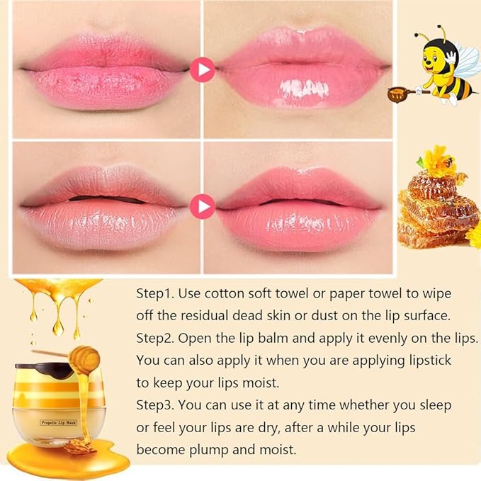 2PCS Bee Lip Balm Honey Pot,Honey Lip Mask Propolis Moisturizing Lip Balm with Stick,Propolis Moisturizing Honey Lip Balm,Hydrating & Prevention Dry and Cracked Lip,Lip Care Skin Care Products-FemmiqueWomen