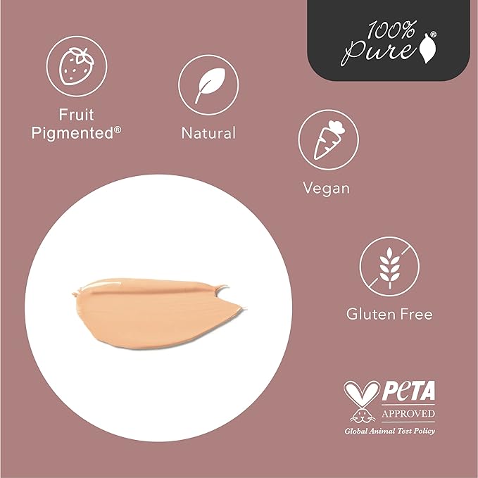 100% PURE Tinted Moisturizer Anti-Aging Face Makeup - Fruit Pigmented Alpine Rose Light to Medium Coverage & Dewy Glow - Lightweight Foundation Fair Skin w/Pink Undertone - Vegan - 1.7 Fl Oz-FemmiqueWomen