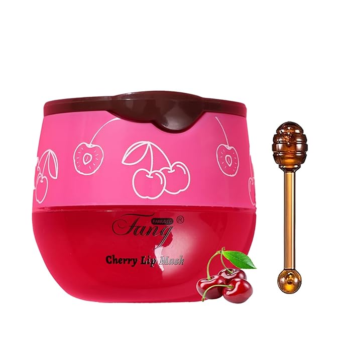 1 PCS Bee Lip Balm Lip Mask Honey Pot, Cherry Moisturizing Sleeping Lip Mask Overnight with Sticks, Lip Balm Honey Pot Lip Balm Hydrating Prevention Dry and Crack Lip Scrubs Exfoliator-FemmiqueWomen