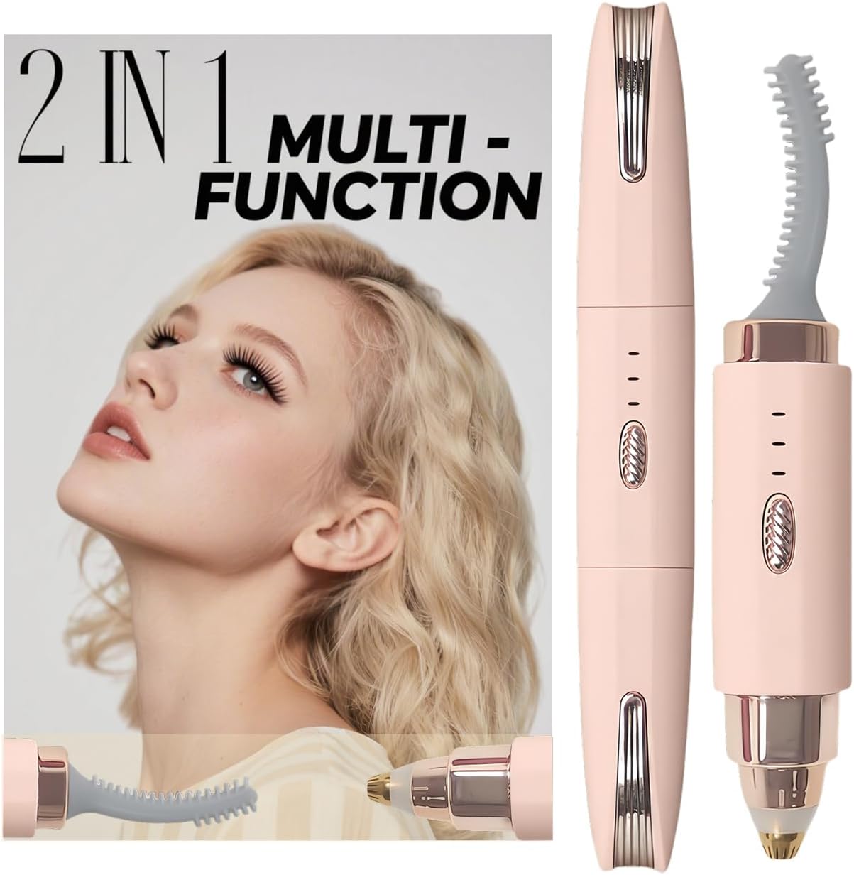 2025 Upgraded Heated Eyelash Curler - 2-in-1 USB Rechargeable Electric Eyelash Curler & Eyebrow Trimmer, Fast Heating in 6s, Anti-Burn Design, 24H Long-Lasting Effect, Gift for Women (Pink)-FemmiqueWomen