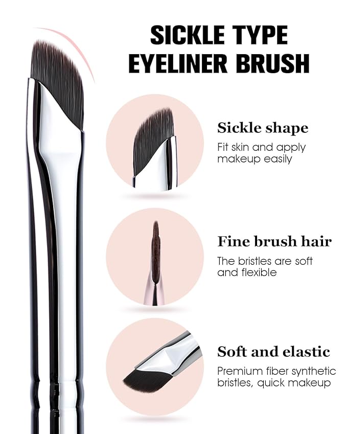 Eyeliner Brush, EIGSHOW Sickle Angled Gel Eyeliner Makeup Brush for Precise Eye Liner, Eyebrow, Eyelid with Ultra Thin Curved Vegan Bristles (E865)-FemmiqueWomen