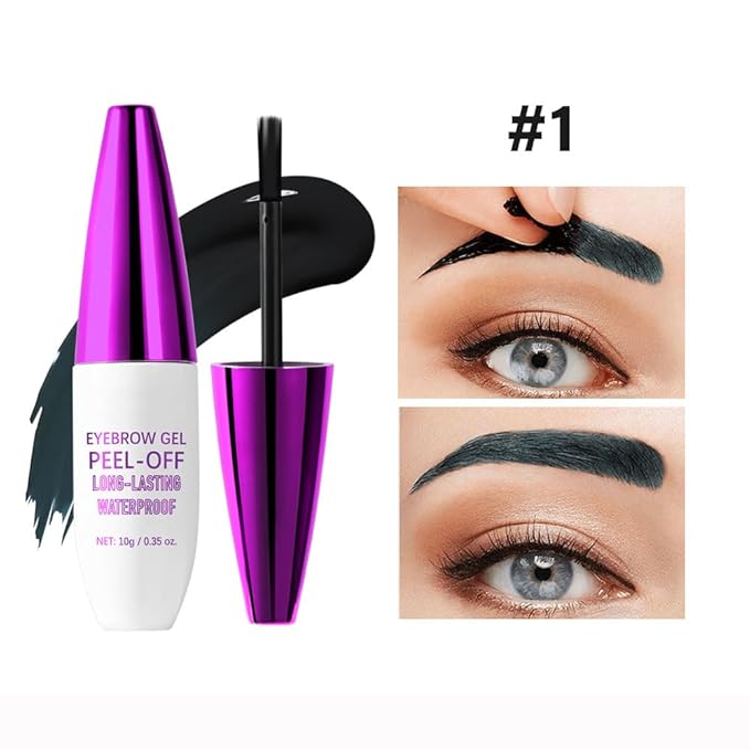 2Pcs Peel Off Eyebrow Tint Gel - Waterproof & Sweatproof All-Day Wear, Transfer-Resistant Tattoo Effect, All Skin Types + Mother’s Day Gift Set, 01#Black-FemmiqueWomen