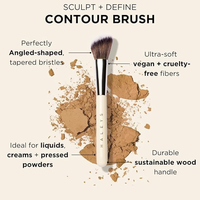 HALEYS Contour Brush VEGAN + CRUELTY-FREE, Angled & Tapered with Fluffy Bristles, Ideal for powder, cream, liquid, Use with blush, contour, bronzer, Sustainable Wood-FemmiqueWomen