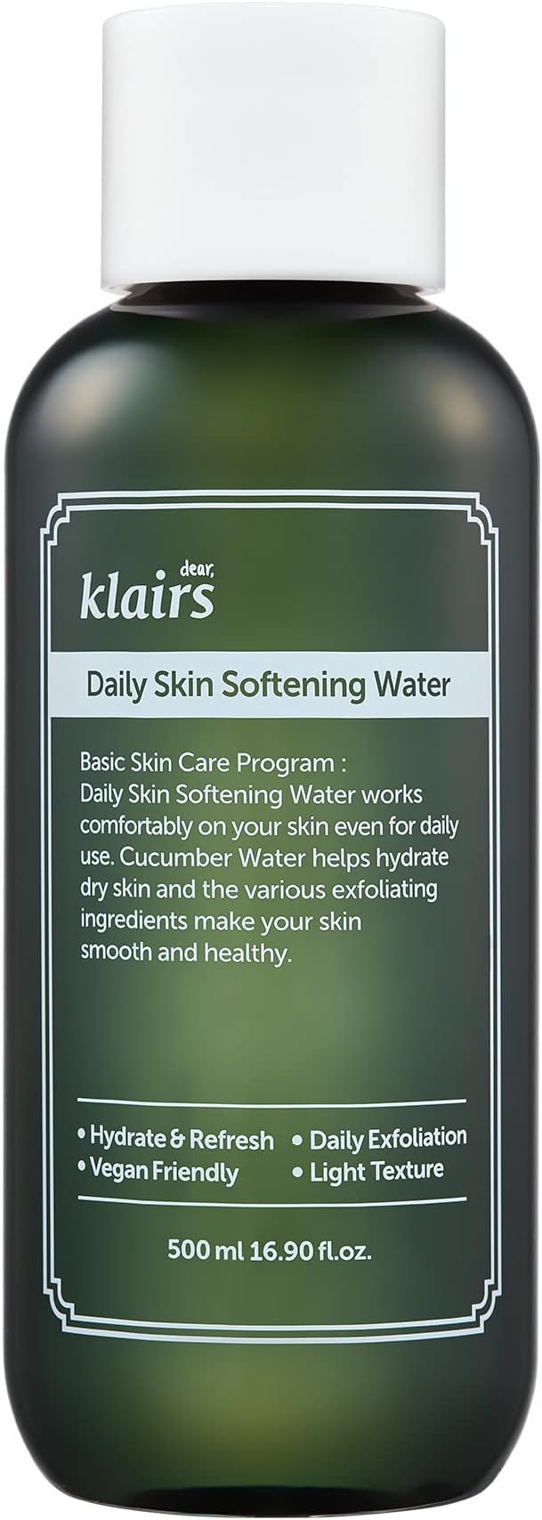 [DearKlairs] Daily Skin Softening Water, Toner, Jumbo 16.90 Fl Oz, Skin Refining Cucumber Essence, Daily mild exfoliator-FemmiqueWomen