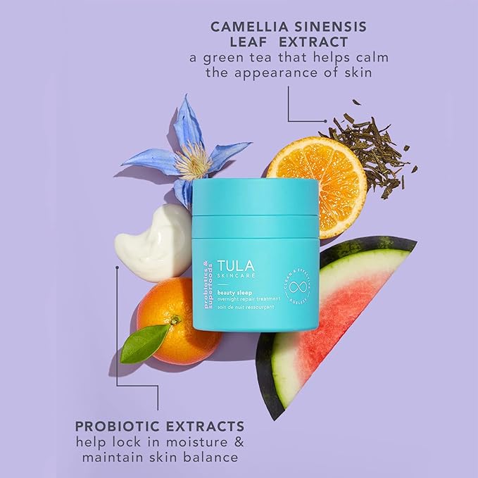 TULA Skin Care Beauty Sleep Overnight Repair Treatment - Anti-Aging, Night Cream, Contains Natural Peptides, AHAs, Retinol, Vitamin C to Reduce the Appearance of Lines and Dull Tone, 1.7 oz.-FemmiqueWomen