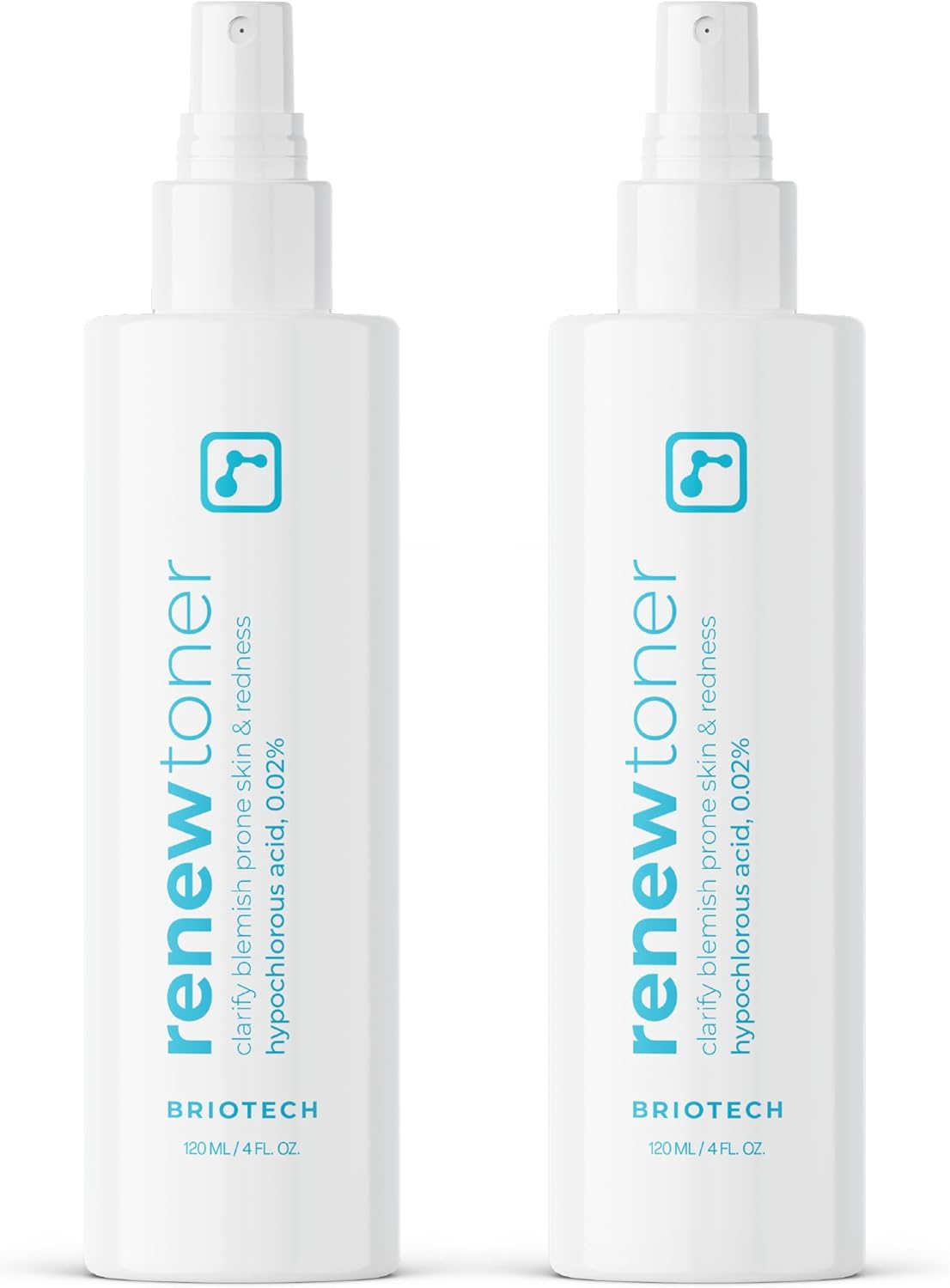 BRIOTECH Renew Toner, Hypochlorous Acid Spray, Minimize Appearance of Blemishes, Soothing Facial Mist for Sensitive Skin, Calm Redness & Bumps, Vegan, 4 fl oz (2 Pack)-FemmiqueWomen