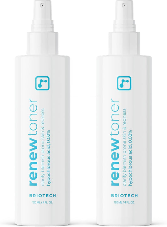 BRIOTECH Renew Toner, Hypochlorous Acid Spray, Minimize Appearance of Blemishes, Soothing Facial Mist for Sensitive Skin, Calm Redness & Bumps, Vegan, 4 fl oz (2 Pack)-FemmiqueWomen