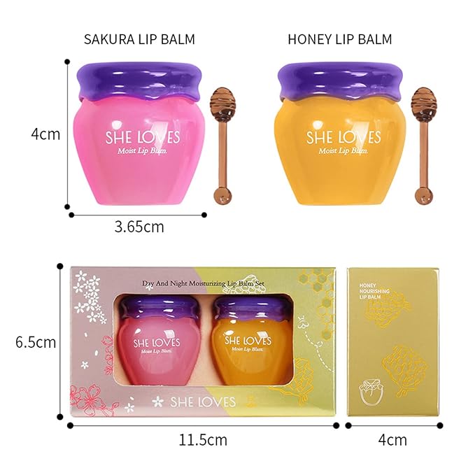 2PCS Honey Pot Lip Balm, Lip Balm Honey Pot with Brush, Cherry Blossom Lip Balm for Dry Cracked Lips, Lip Scrubs Exfoliator & Moisturizer, Hydrating Lip Sleeping Mask-FemmiqueWomen
