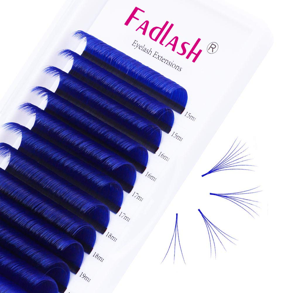 Volume Lash Extensions D Curl 15-20mm Mixed Tray Easy Fan Lashes 0.07mmm Blue Color Mink Self Fanning Eyelash Extensions by FADLASH (Blue 0.07-D, 15~20mm Mix)-FemmiqueWomen