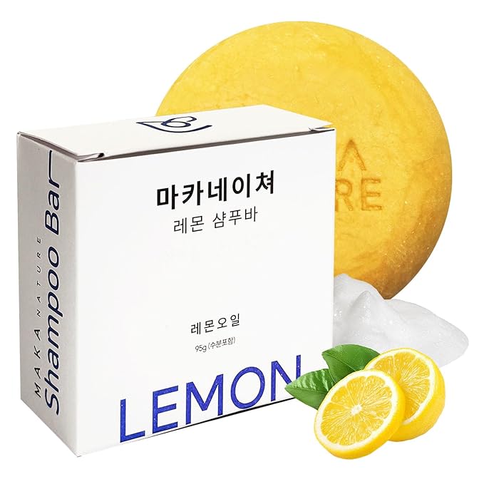Maka Nature Low-Carbon Shampoo Bar | Korean K-Beauty Haircare with Natural Ingredients for Scalp & Hair Types | Vegan, Eco-Friendly, pH balanced, 3.35oz (Lemon)-FemmiqueWomen