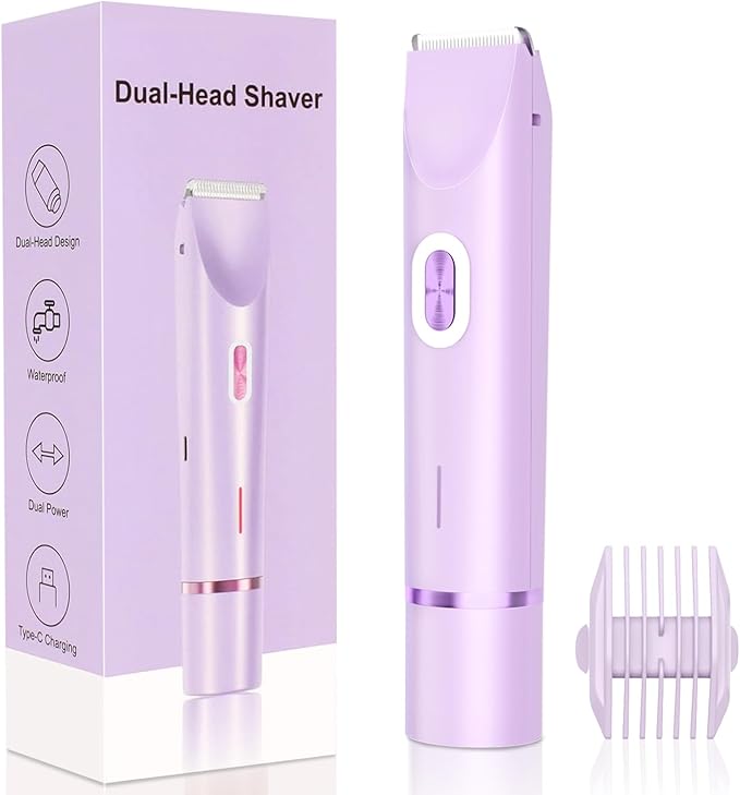 2025 New 2-in-1 Electric Bikini Trimmer for Women - Dual Head Electric Razor,Waterproof Painless Bikini Shaver, Pubic Hair Trimmer for Private Area & Body Hair, Purple-FemmiqueWomen