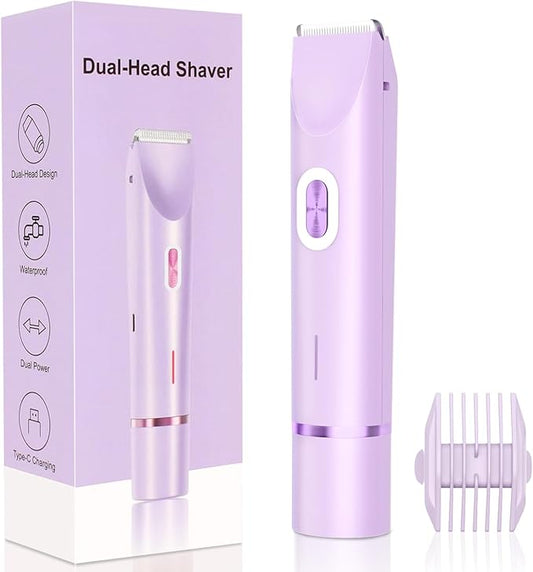 2025 New 2-in-1 Electric Bikini Trimmer for Women - Dual Head Electric Razor,Waterproof Painless Bikini Shaver, Pubic Hair Trimmer for Private Area & Body Hair, Purple-FemmiqueWomen