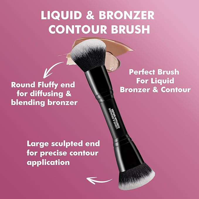 Bueart Design Complexion Duo Brush and Liquid & Bronzer Contour Makeup brushes set with ultra-soft dense hair Double-ended for Foundation Liquid Cream Concealer,Vegan and Cruelty-Free,M18-FemmiqueWomen