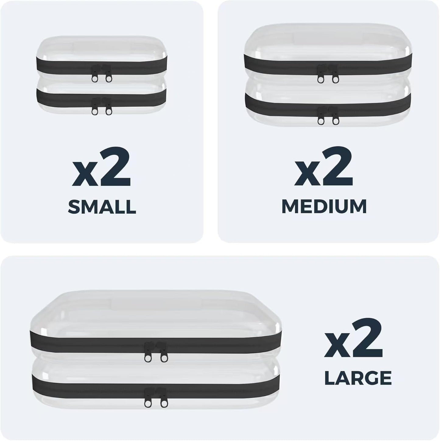 【6-Pack】 Clear Hard Shell Zipper Case Set | Durable Travel Pouches for Toiletries, Makeup Storage Organizer, Toy Storage Box | Transparent Cosmetic Bags with Zipper for Organization (Black)-FemmiqueWomen