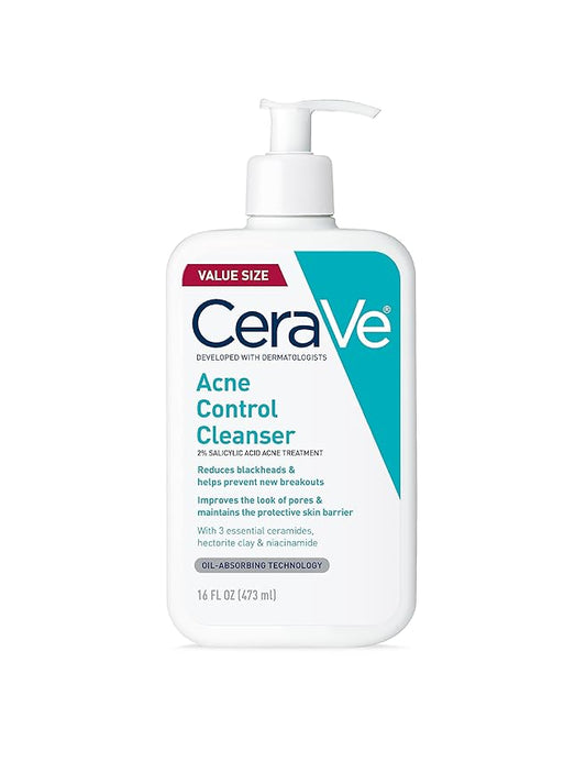 CeraVe Acne Control Cleanser, 2% Salicylic Acid Treatment Formulated With Niacinamide + Ceramides + Oil Absorbing Clay, Gentle Face Wash Helps Clear & Prevent Acne, Fragrance Free, 16 Ounce-FemmiqueWomen