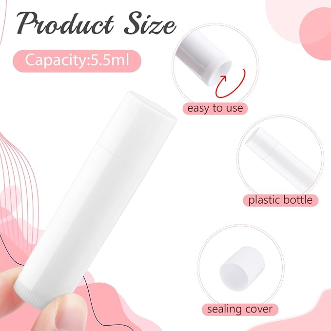 100 Pcs 5.5ml Bulk Empty Lip Balm Tubes Refillable Plastic Lip Gloss Container Travel Lipstick Tubes Chapstick Tubes Holder For DIY Homemade Lip Balm (white)-FemmiqueWomen