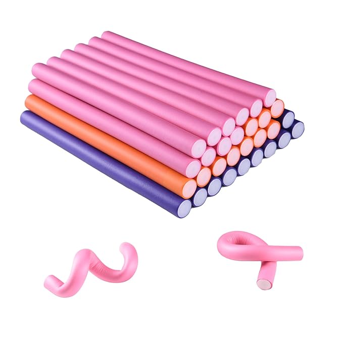 30PCS 9.45" Flexible Foam Curling Rods, Twist Heatless Hair Rollers for Women, Girls, Long and Short Hair, Sleep-In (0.71 x 9.45 Inch, Random Color)-FemmiqueWomen