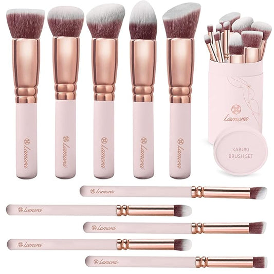 Kabuki Makeup Brush Set - Foundation Powder Blush Concealer Contour Brushes - Perfect for Liquid, Cream or Mineral Products - 10 Pc Collection with Premium Synthetic Bristles for Eye and Face Cosmetic-FemmiqueWomen