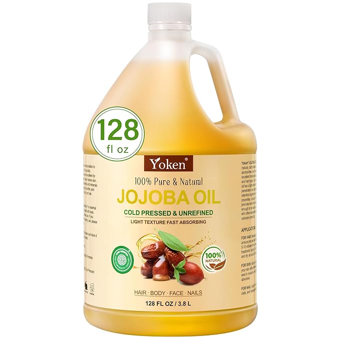 Yoken 1 Gallon Jojoba Oil EWG Verified - 100% Pure Jojoba Oils Bulk Cold Pressed Unrefined Hexane Free Virgin Golden jojoba Carrier Oil for Hair Skin Massage DIY Natural Body Moisturizer-FemmiqueWomen