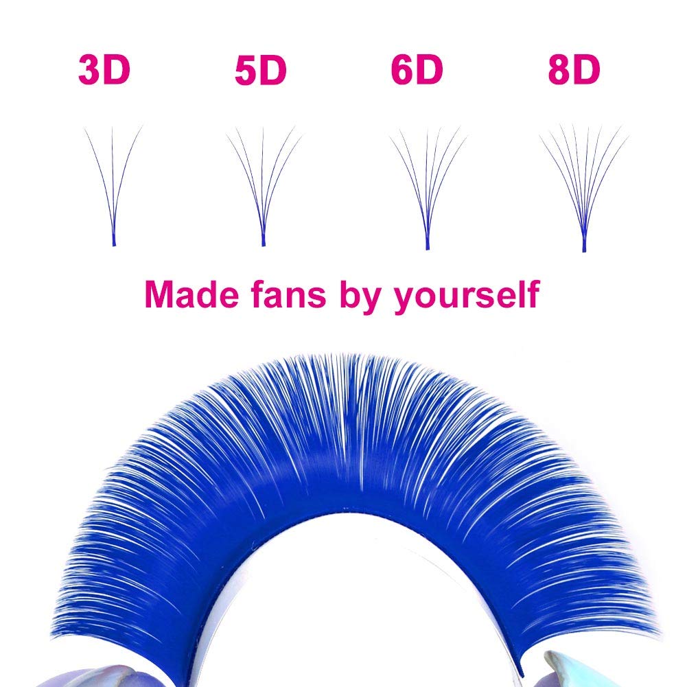 Volume Lash Extensions D Curl 15-20mm Mixed Tray Easy Fan Lashes 0.07mmm Blue Color Mink Self Fanning Eyelash Extensions by FADLASH (Blue 0.07-D, 15~20mm Mix)-FemmiqueWomen