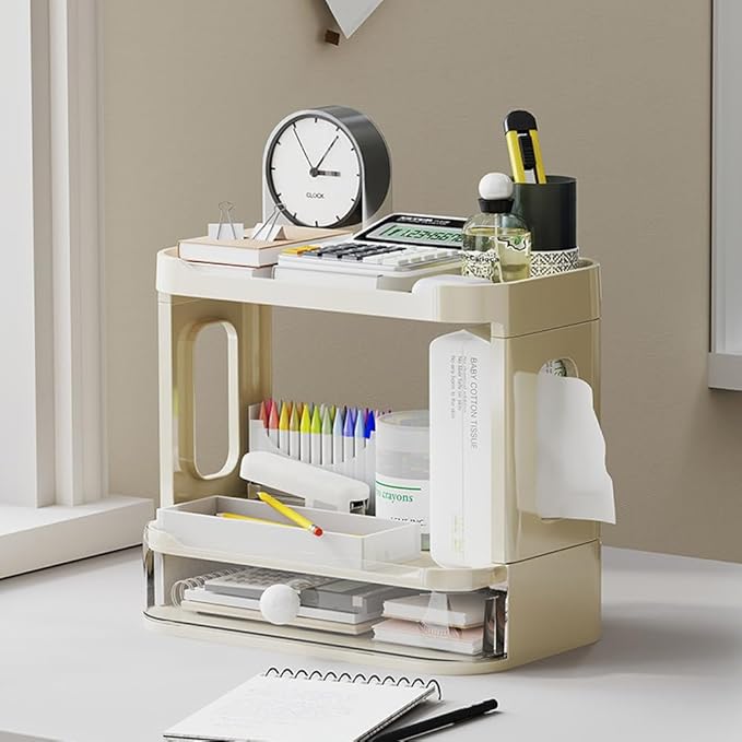 3-Tier Desk Organizers & Dispensers，Mail Holder for Office Desk Organization，Kitchen Spice Rack or Bathroom Countertop Organizer, Gift for Teachers, Classmates, and Friends (Beige)-FemmiqueWomen