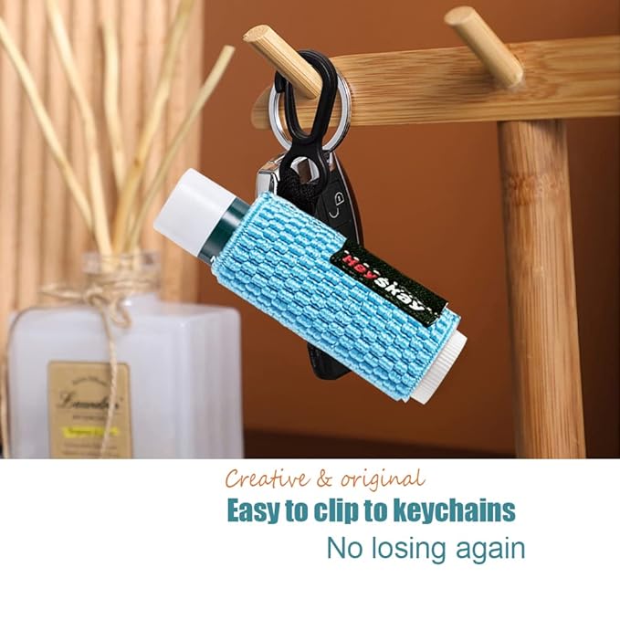 3PCS Lip Balm Holder Sleeves Keychain Lipstick Sleeves Lip Gloss Holder Keychain Chapstick Elastic Sleeves(Brown/light blue/purple)-FemmiqueWomen