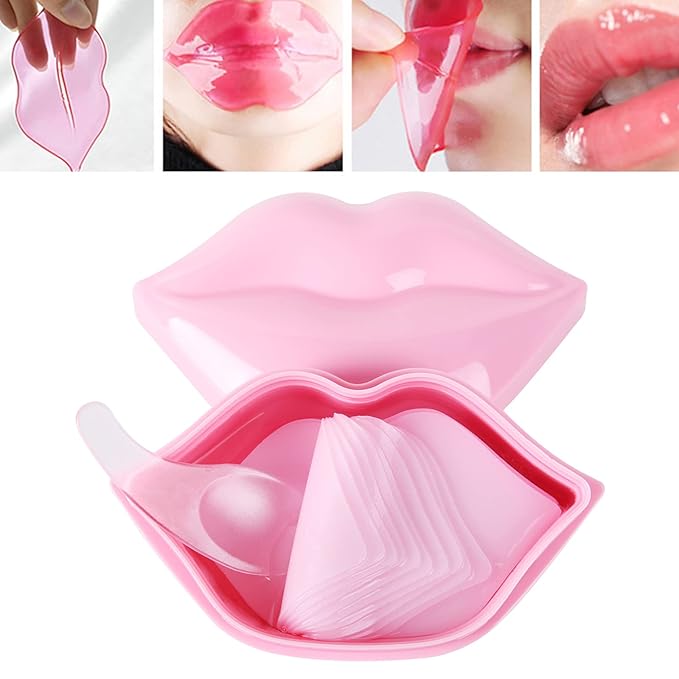 20pcs Pink Lip Masks Sheet,Moisturizing Crystal Collagen Gel Anti-Aging Lip Patches,Reduces Lip Lines Plump Dry Lips Lip Care with Box-FemmiqueWomen