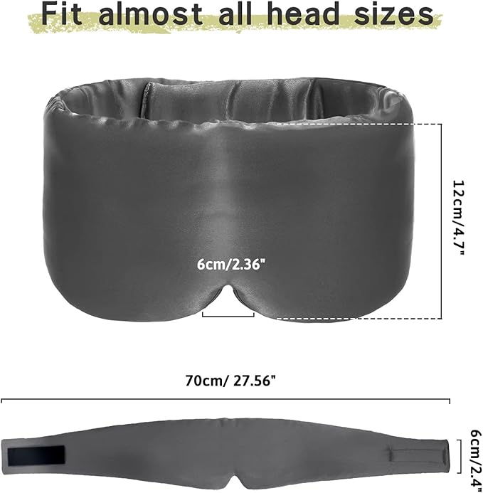 100% Handmade Bamboo Sleeping Eye Mask for Women for Men,Night Masks,Organic Sleep Mask,Blockout Eye Mask for Sleeping,Large Size Adjustable (1 PC, Dark Grey)-FemmiqueWomen