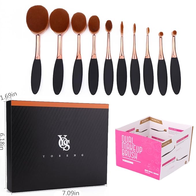 Yoseng Makeup Brushes Set 10Pcs Professional Oval Toothbrush Foundation Cream Contour Powder Blush Conceler Eyeliner Blending Brush New Fashionable Super Soft Cosmetic Brushes Tool with Box(Rose Gold)-FemmiqueWomen