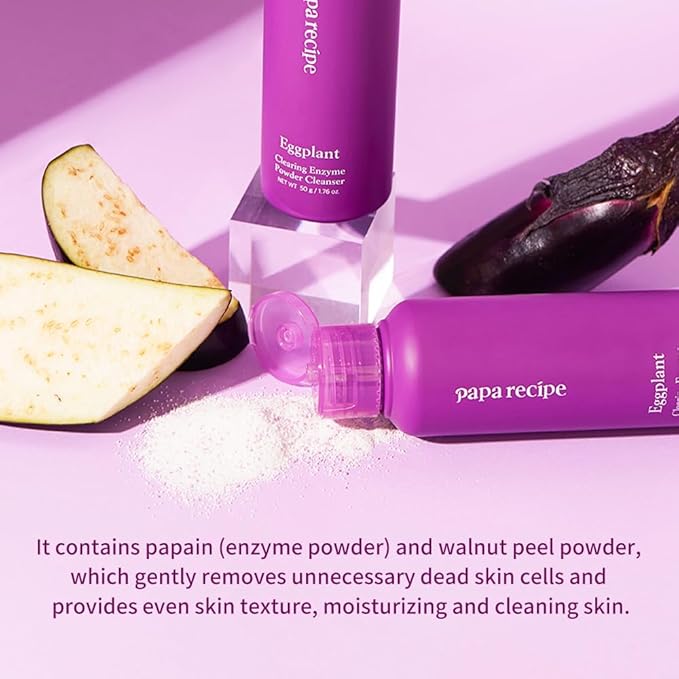 Papa Recipe Eggplant Enzyme Powder Cleanser - Soft Exfoliating Facial Wash for Sensitive Skin (50g, 1.72oz) - Korean Skincare for Radiant, Smooth Complexion, Safe for sensitive skin-FemmiqueWomen