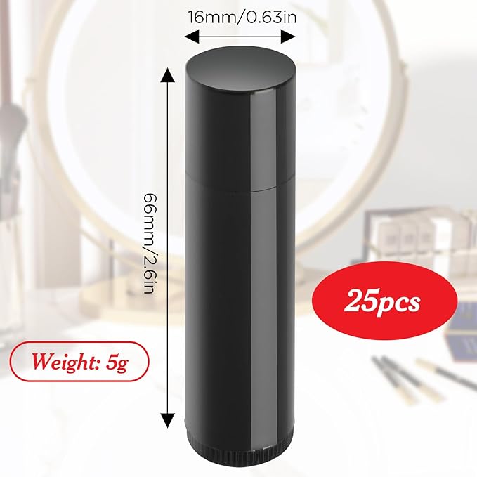 25PCS 3/16 Oz (5.5 ml) Twist up Lip Balm Tubes,Empty Lip balm containers, Echapstick tubes empty, Refillable Lip Balm Bottles, for DIY Homemade Lipsticks,Chapsticks,Homemade Solid Perfume, Black-FemmiqueWomen