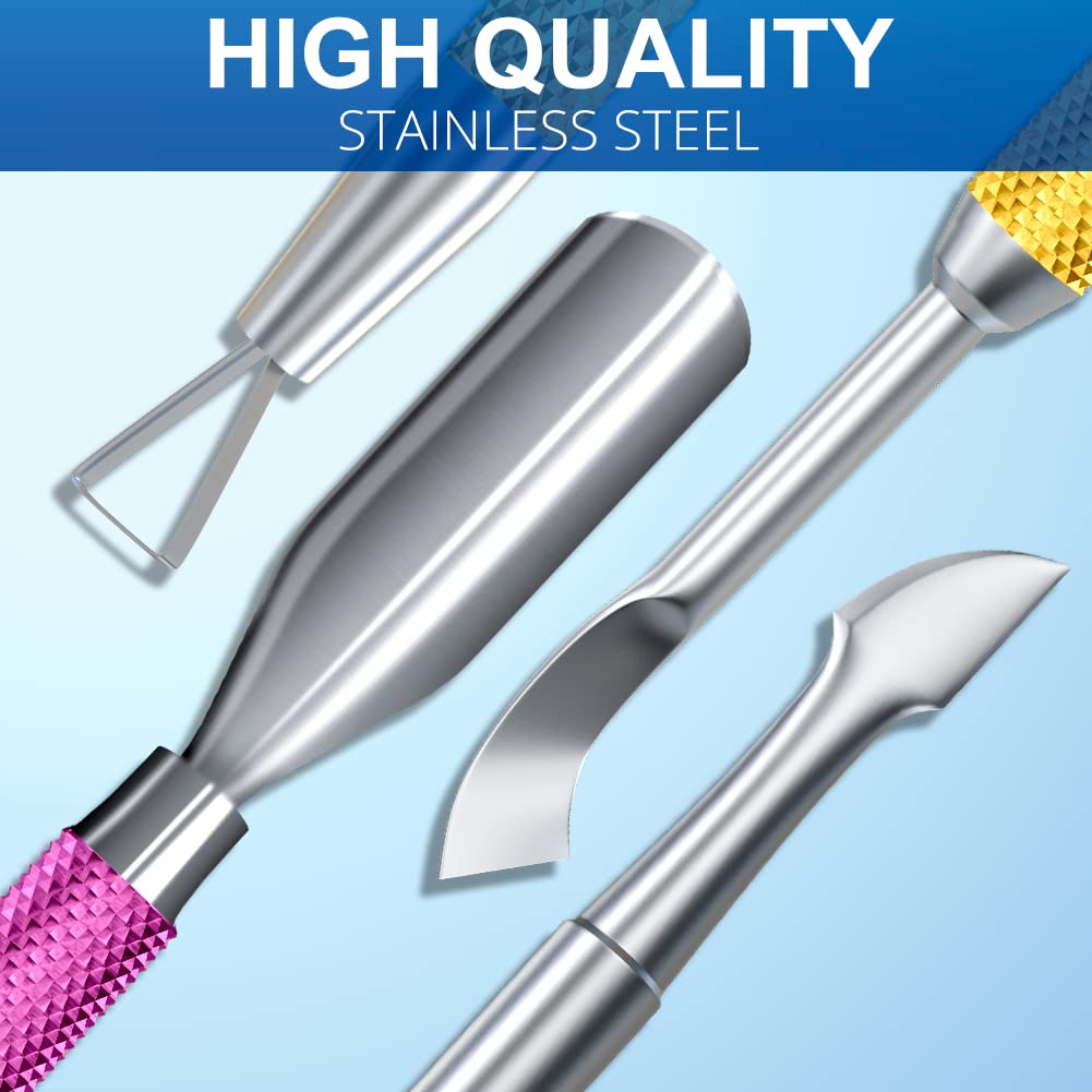 2PCS Metal Pink-Yellow Gradient Cuticle Pusher and Cutter Remover Salon Quality Stainless Steel Gel Nail Polish Peeler Scraper Durable Manicure and Pedicure Cleaner Tool For Fingernail and Toenail-FemmiqueWomen