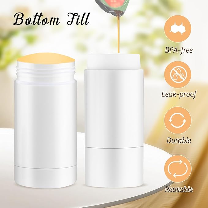 12 Pieces 15g White Plastic Deodorant Containers,Empty 1/2 oz Travel Lip Balm Tubes,Refillable Twist-UP Solid Perfume Tubes,Lipstick Tubes for DIY-FemmiqueWomen