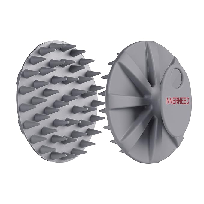 INNERNEED One-Piece Scalp Massager Shampoo Brush, Wet & Dry Scalp Care Head Scrubber Hair Washing, Soft Silicone Bristles, for Hair Growth, Dandruff Removal, Comfortable for All Hair Types (Gray)-FemmiqueWomen