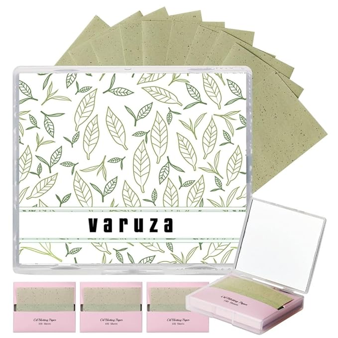 [400 Counts + Mirror Case] Green Tea Natural Oil Blotting Sheets for Face with Mirror Case and Refills-FemmiqueWomen