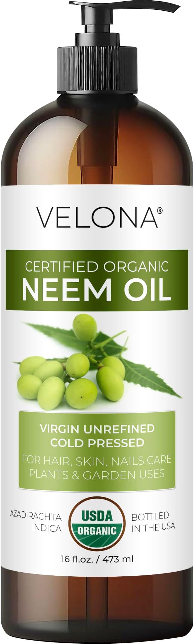 velona Neem Oil USDA Certified Organic - 16 Fl Oz | 100% Pure and Natural Carrier Oil | Virgin, Unrefined, Cold Pressed | Hair, Body and Skin Care | Use Today - Enjoy Results-FemmiqueWomen