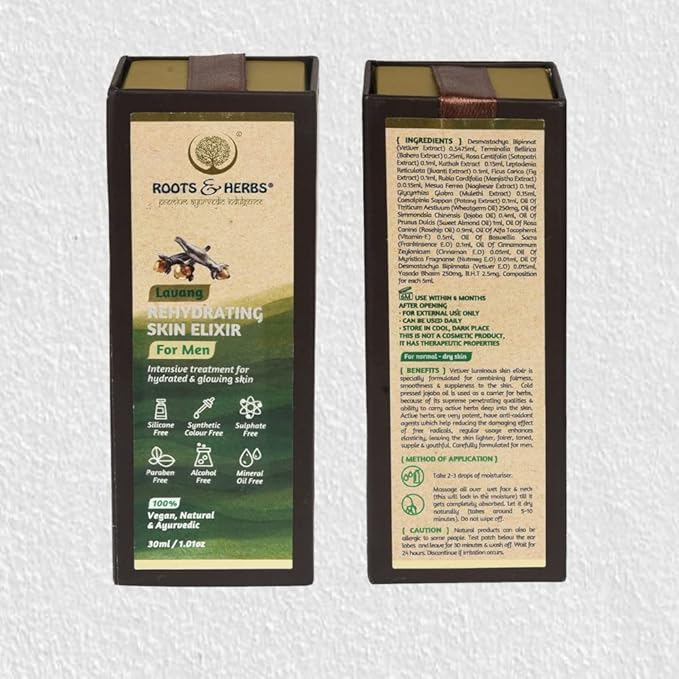 Roots & Herbs Ayurvedic Natural Treatment 100% Vegan No Paraben Lavang Rehydrating Skin Moisturizer Elixir for Men- 50 ML-FemmiqueWomen