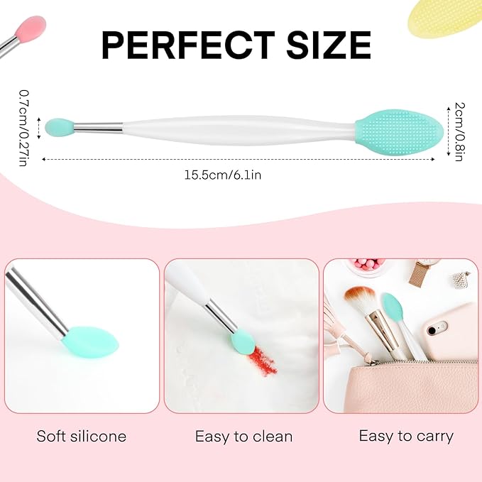 Unaone Lip Scrub Brush - 3 PCS Dual-ended Lip Scrubber Exfoliator and Silicone Lip Brush, 2-in-1 Silicone Lip Scrub Tool Lip Mask Applicator, Gentle Exfoliator & Applicator for Soft-FemmiqueWomen