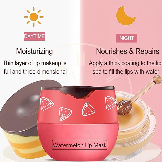 3 PCS Bee Lip Balm Lip Mask Honey Pot,Honey & Strawberry & Watermelon Lip Sleeping Mask,Moisturizing Lip Mask Overnight Prevention Dry and Cracked Lip Scrubs Exfoliator Lip Care-FemmiqueWomen