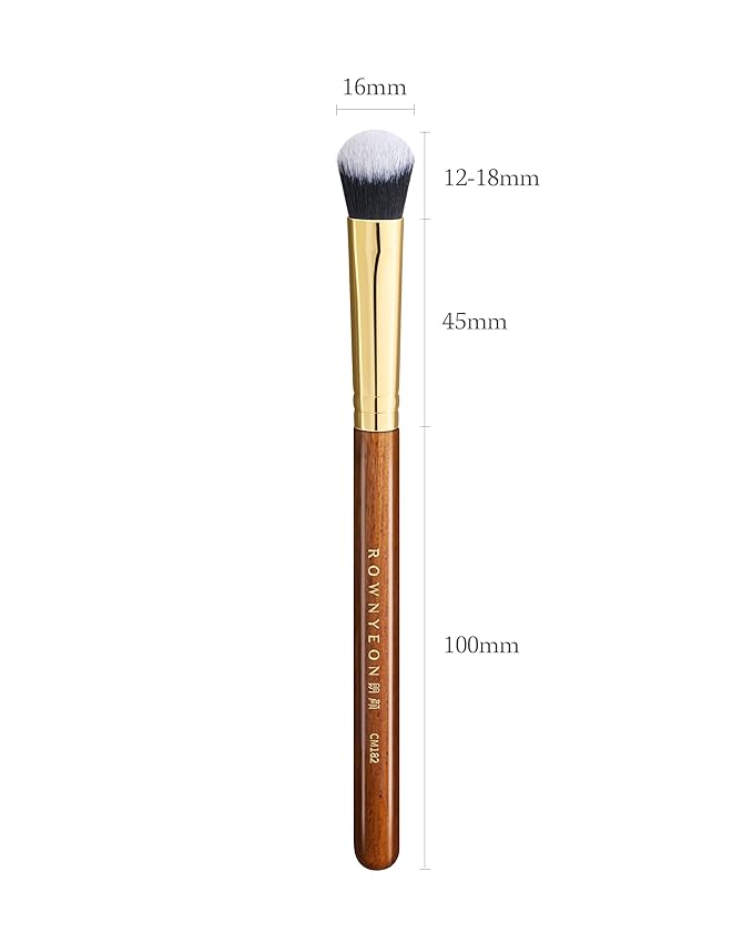 Desert Oak Series Precision Angled Dome Highlight Brush - Small Nylon Bristles for Targeted Cream/Liquid Highlighter, Under-Eye, Nose Bridge & Detail Work, Bubinga Handle & Brass Ferrule (CM 182)-FemmiqueWomen