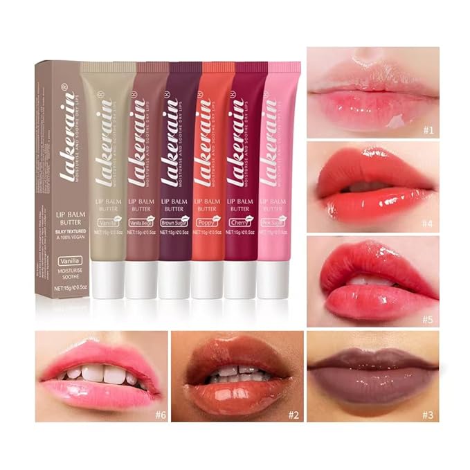 3 Colors Lip Butter Balm Set，Vanilla Vanilla Beige Brown Sugar, Lasting Moisture Non Stick Glow Resurrection Cream Lip Oil Gloss Trio Lip Care Makeup(123# Vanilla + Vanilla Beige+Brown Sugar)-FemmiqueWomen