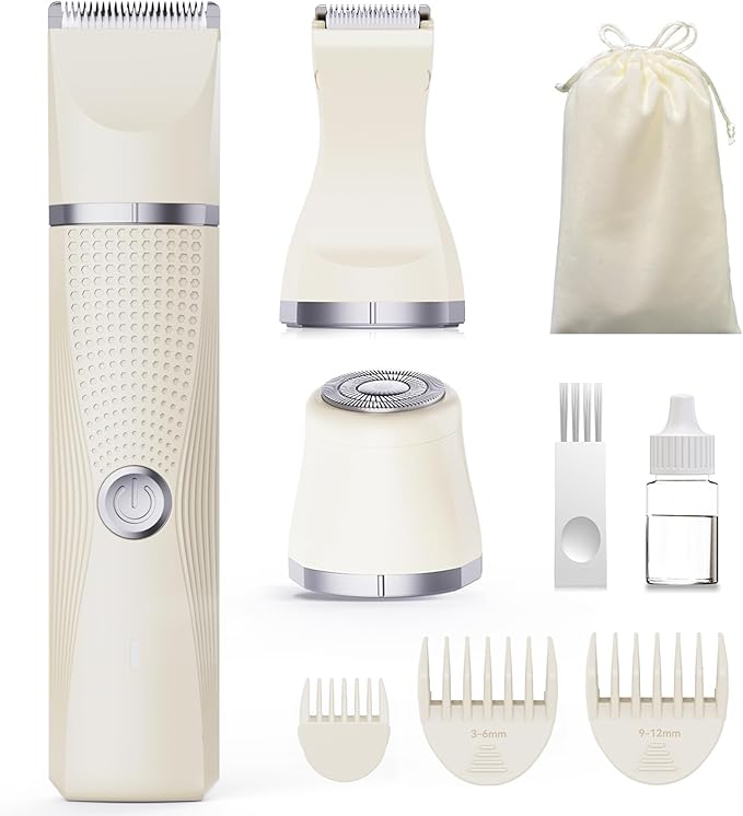 3-in-1 Electric Razor for Women - Waterproof Bikini Trimmer,Rechargeable Electric Shaver for Lady,Pubic Hair Trimmer Women,Personal Trimmer Groomer for Body Hair (Cream, LY)-FemmiqueWomen