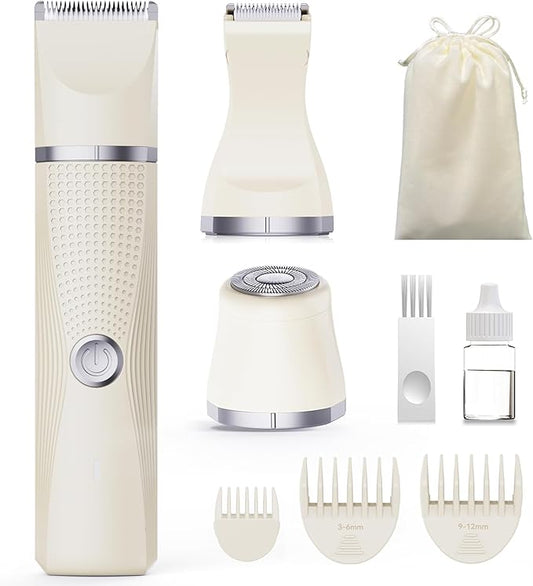 3-in-1 Electric Razor for Women - Waterproof Bikini Trimmer,Rechargeable Electric Shaver for Lady,Pubic Hair Trimmer Women,Personal Trimmer Groomer for Body Hair (Cream, LY)-FemmiqueWomen