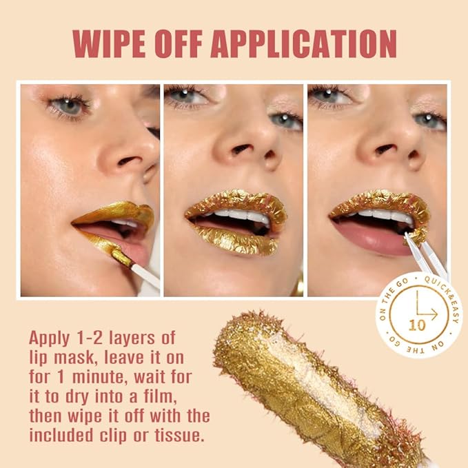 2Pcs 2025 New 24K Gold Liquid Lip Gloss Peel Off Lip Stain Tattoo with Tweezer, Lips Stain Peel Off Masque, Long Lasting Waterproof Lip Tint Stain, Transfer-proof for All Skin Types 03#+04#-FemmiqueWomen